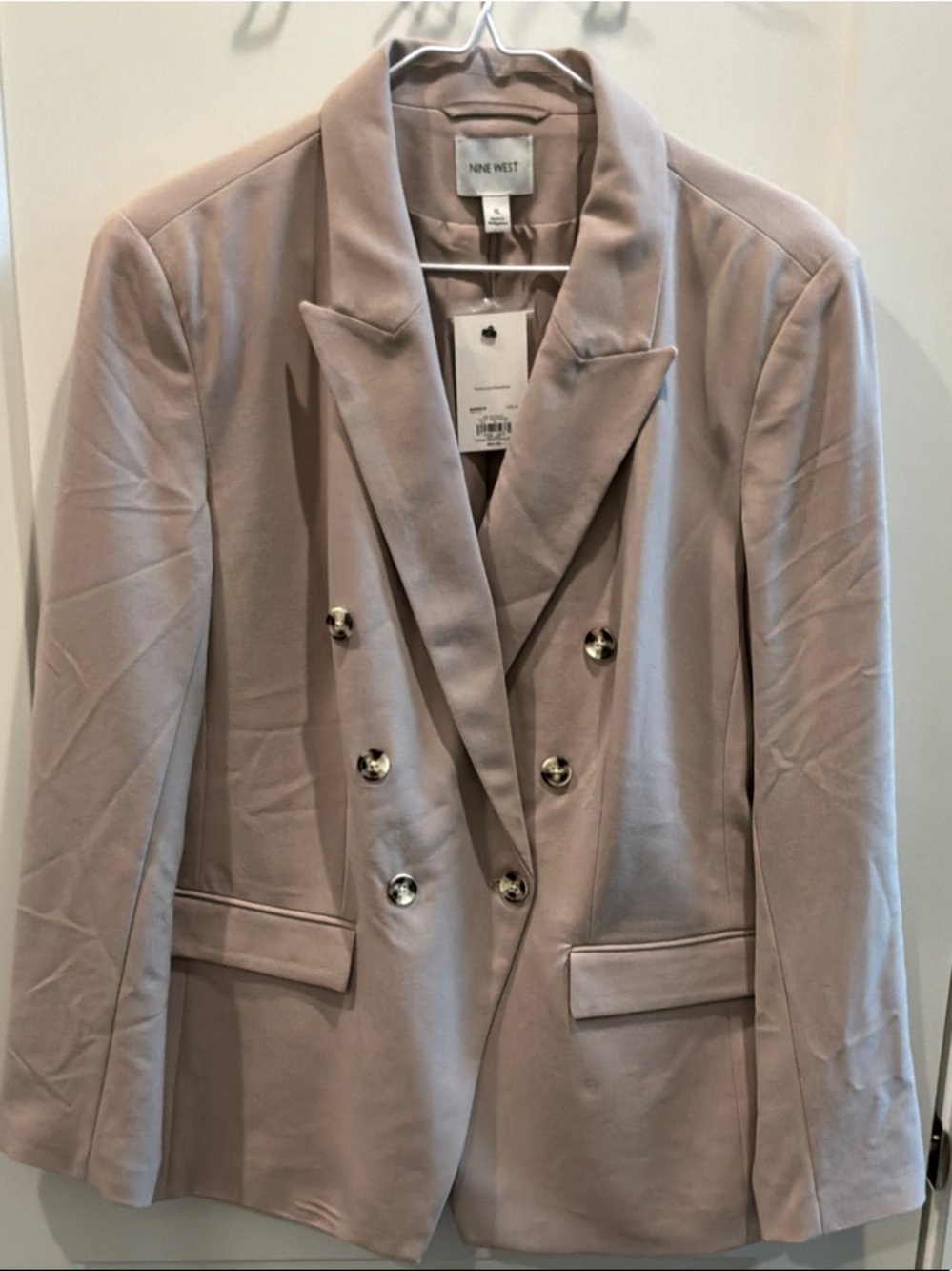 NWT Size XL Nine West Double-Breasted Blazer in Blush Button Lined Beige Tan